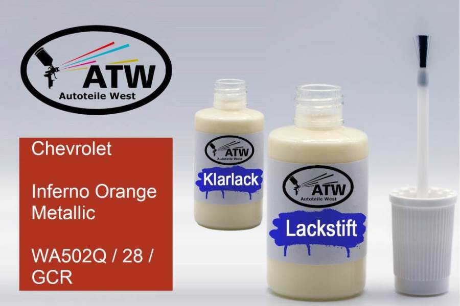 Chevrolet, Inferno Orange Metallic, WA502Q / 28 / GCR: 20ml Lackstift + 20ml Klarlack - Set, von ATW Autoteile West.